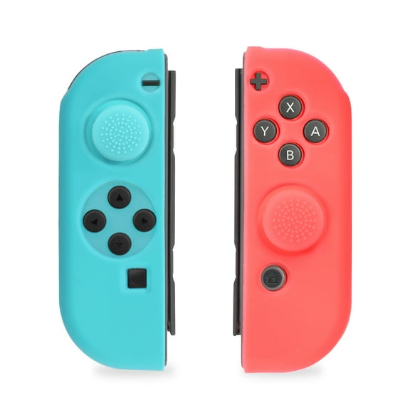 Nintendo Switch Gel Guards, TJS Joy-Con Gel Guards with Thumb Grip Caps, Protective Skin Anti-Slip Lightweight Comfort for Nintendo Switch - Blue(left) & Red (right)