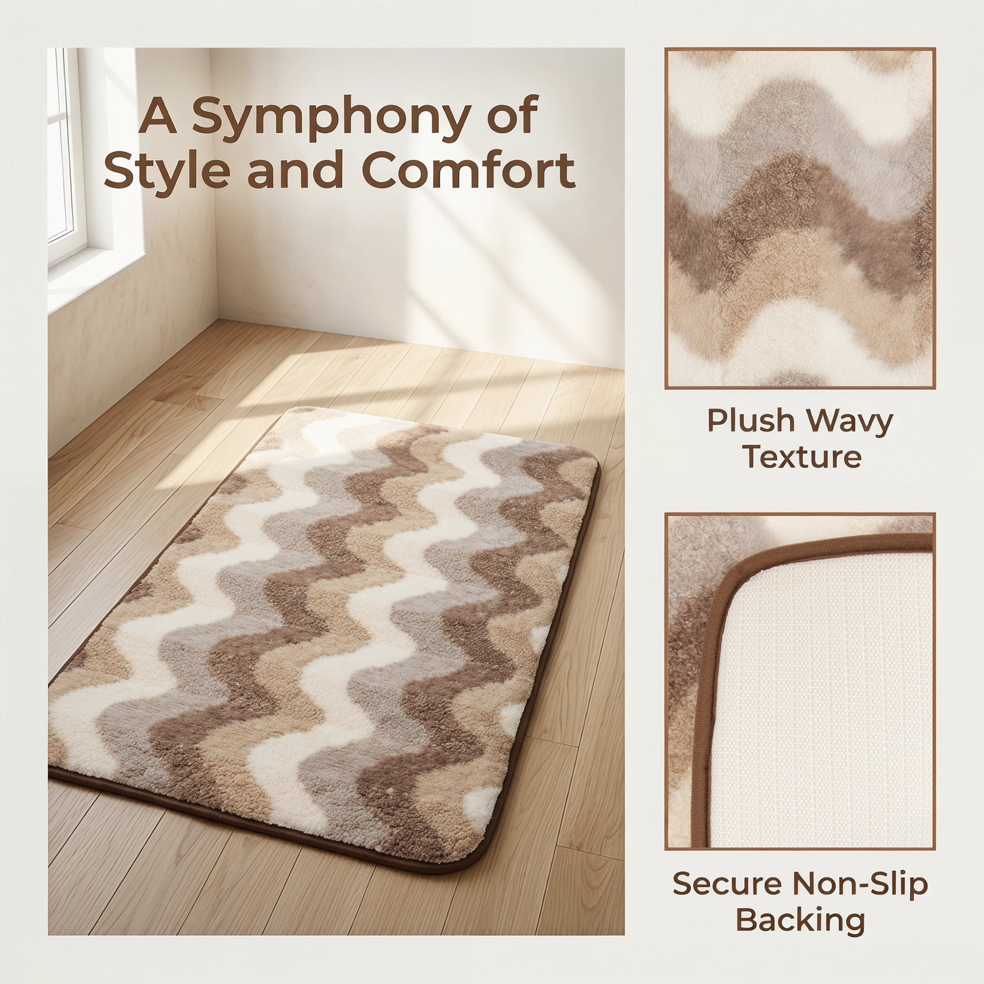 Unique Bargains Absorbent Non-Slip Machine Washable Geometric Bath Mat Brown 24" x 16"
