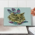 thumbnail image 2 of Cat Cutting Board, Hand Drawn Boho Style Cat Image Ink Sketch Animal with Colorful Feathers Illustration, Decorative Tempered Glass Cutting and Serving Board, Small Size, Multicolor, by Ambesonne, 2 of 5