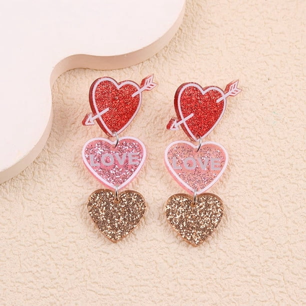 Pendientes colgantes de corazón: pendientes llamativos con purpurina para mujer, regalos románticos para las fiestas.
