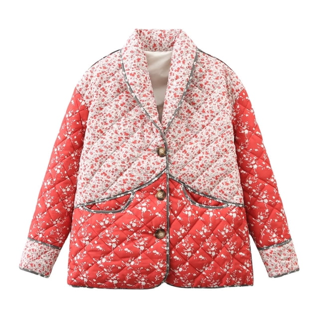 Chaqueta de algodón con empalmes en contraste y estampado para mujer, chaqueta de algodón de moda