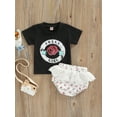 thumbnail image 2 of Franhais Infant Girl Short Sleeve Tops + Shorts, Letter Floral Print Lace Patchwork Summer Clothing, 2 of 9