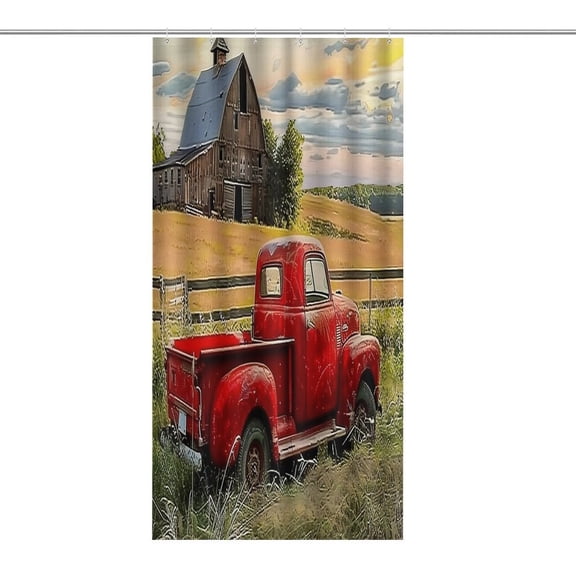 RKSupls Waterproof Shower Curtain, Red Truck Country Barn Sunset Polyester Shower Curtain with Hooks for Chic Elegant Home Bathtub Bathroom Decor Washable