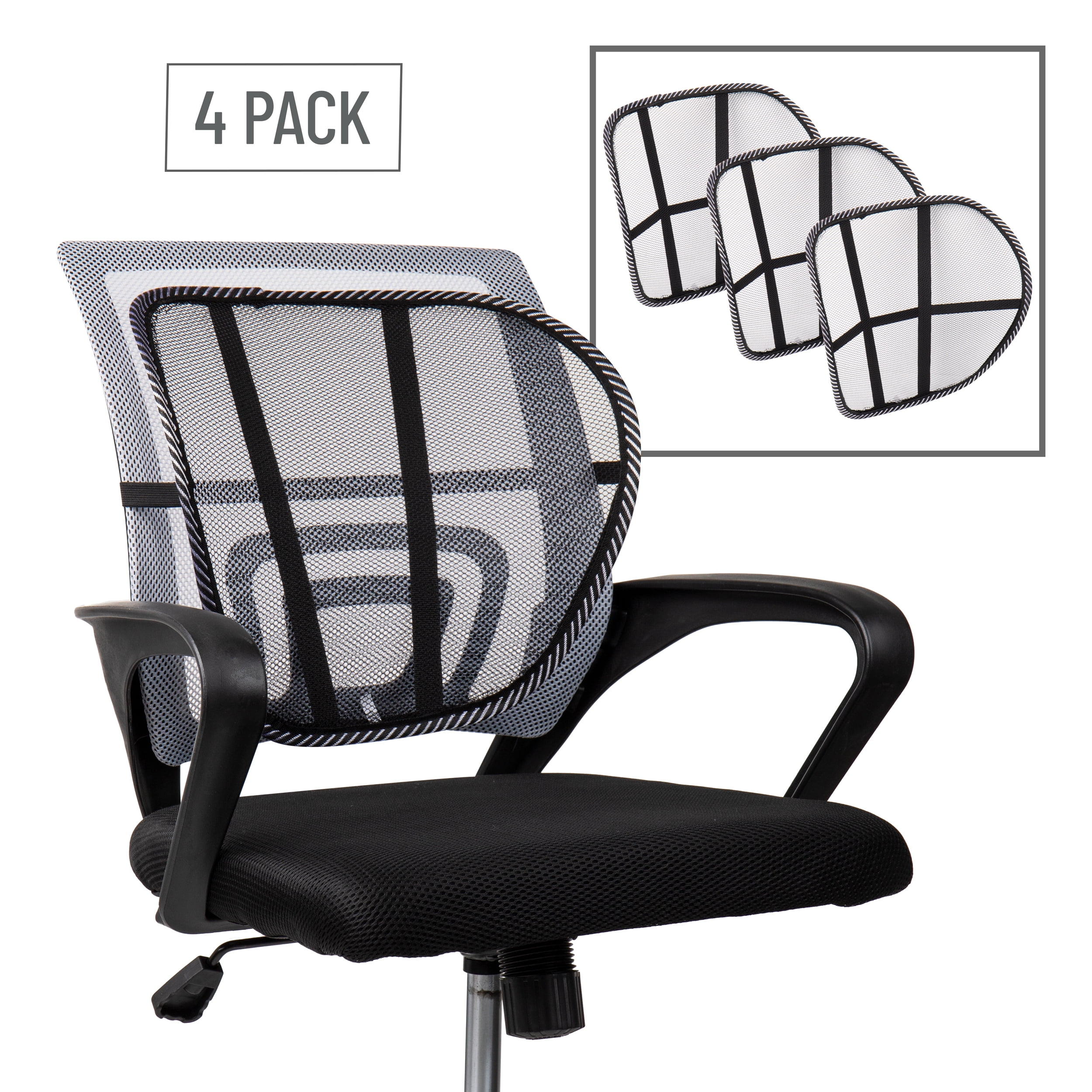 Mind Reader Ergonomic Lower Back Support, Office Chair Cushion, Mesh, Height 4", Set of 4, Black