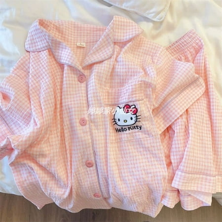

Sanrio Pajamas Sets Hello Kitty Kuromi Pachacco Kawaii Gils Cute Cartoon Sleepwear Sweet Summer Women Loose Nightwear Clothes