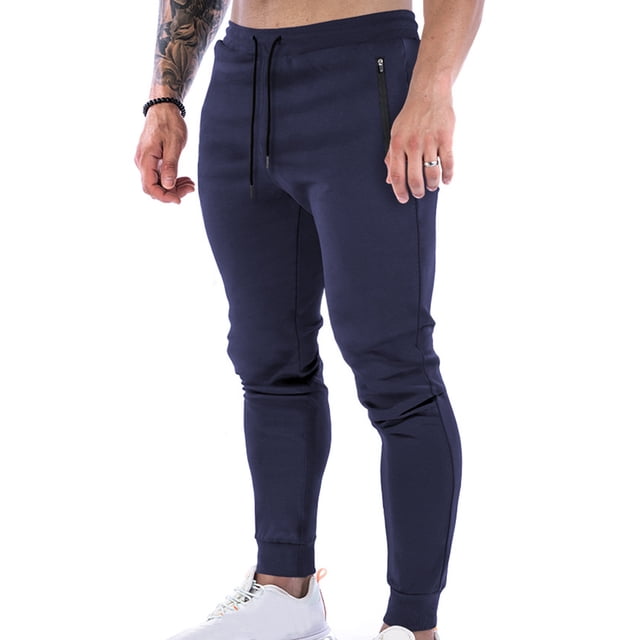 Diufon Men's Jogger Sweatpants Tapered Stretch Drawstring Slim Workout Gym Tracksuit Pants with Zipper Pockets