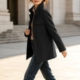 thumbnail image 6 of Jovrlynd Womens Trench Coat Winter Stand Collar Button Down Long Wool Overcoats with Pockets Black 2XL, 6 of 9