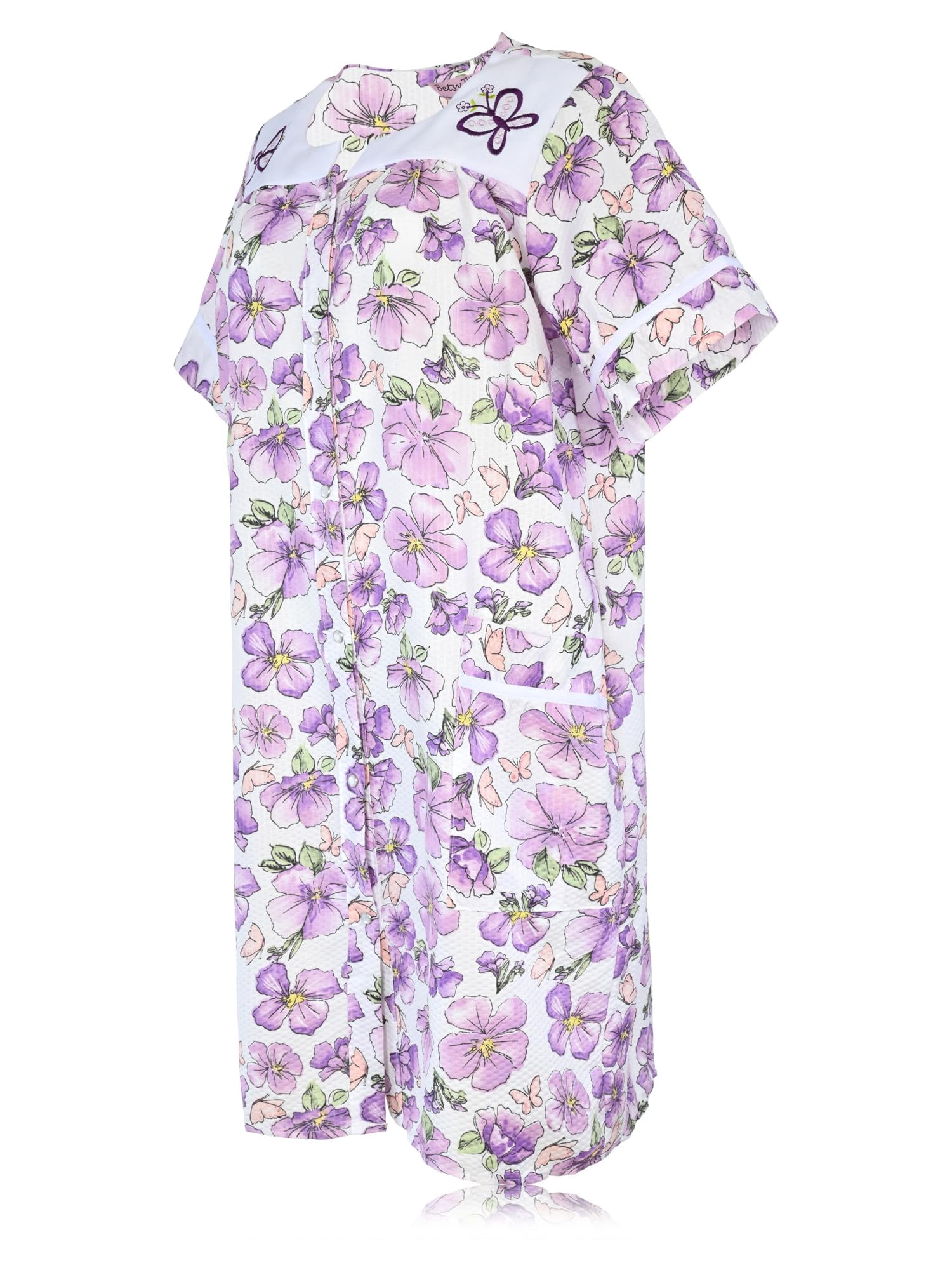 House Dresses for Women with Pockets - Lightweight Breathable Short Sleeve Muumuu & Nightgowns - Snap Front Housecoat and Dusters for Women