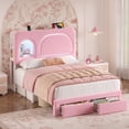 thumbnail image 3 of Hiphuta Queen Size Bed Frame with RGB LED and Power Outlets, Velvet Upholstered Platform Bed with Drawers and Side Storage, Pink, 3 of 7