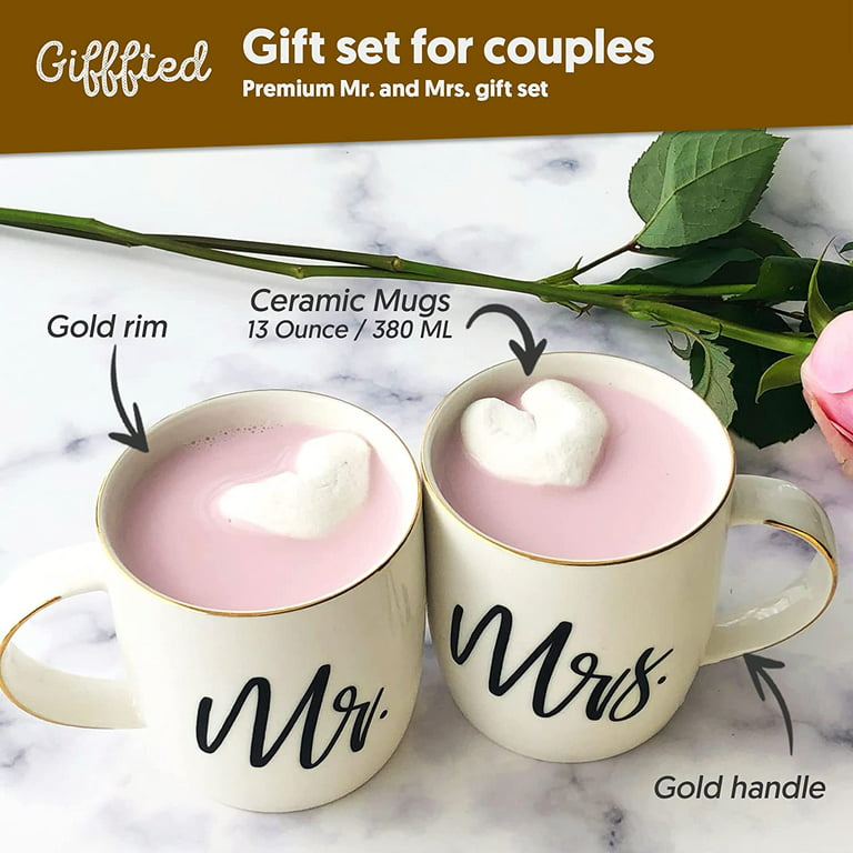  Triple Gifffted Couples Gifts For Wedding Anniversary,  Engagement, Christmas, Mr and Mrs Mugs, Him Her, His Hers, Newlywed Couple  Gift, Bride Groom, Lids Teaspoons, Ceramic, 380ML : Home & Kitchen