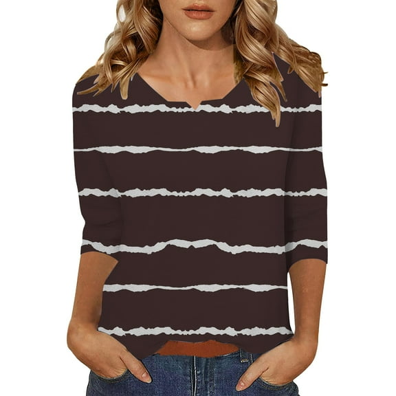Yubnlvae Coffee Womens 3/4 Length Sleeve Tunic Tops Casual V Neck Shirts Basic Tees Business Work Blouses Summer Fall 2025 Clothes, L