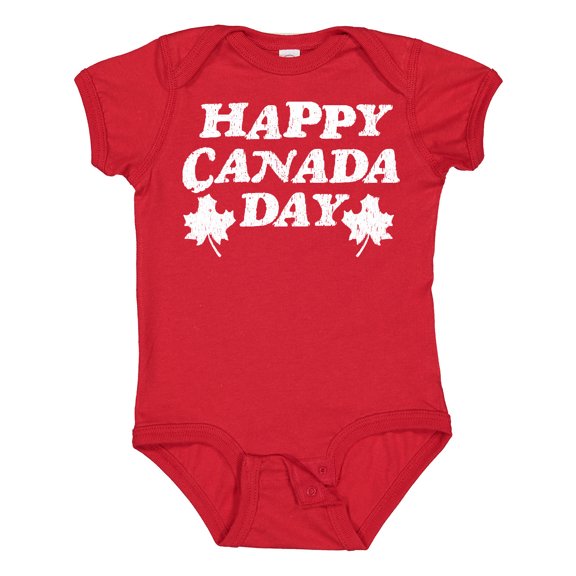 Inktastic Happy Canada Day with Distressed Maple Leaves Boys or Girls Baby Bodysuit