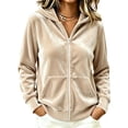 thumbnail image 2 of IUYRTFE Women Velour Zip Up Hooded Jacket Long Sleeve Casual Winter Coat with Pockets, 2 of 5
