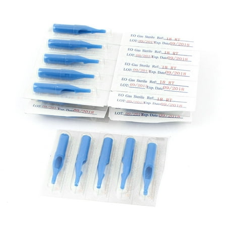 Unique Bargains 50 Pcs Disposable Tattoo Tip Tube Nozzle 18R Blue for Round Liner/Shader