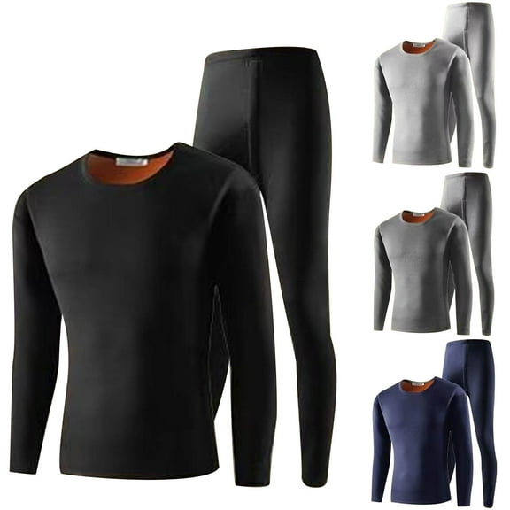 uublik Men Pajamas Sets Winter Warm Base Layer Top Bottom Fleece Lined Long Sleeve Shirt Pants for Cold Weather, Black