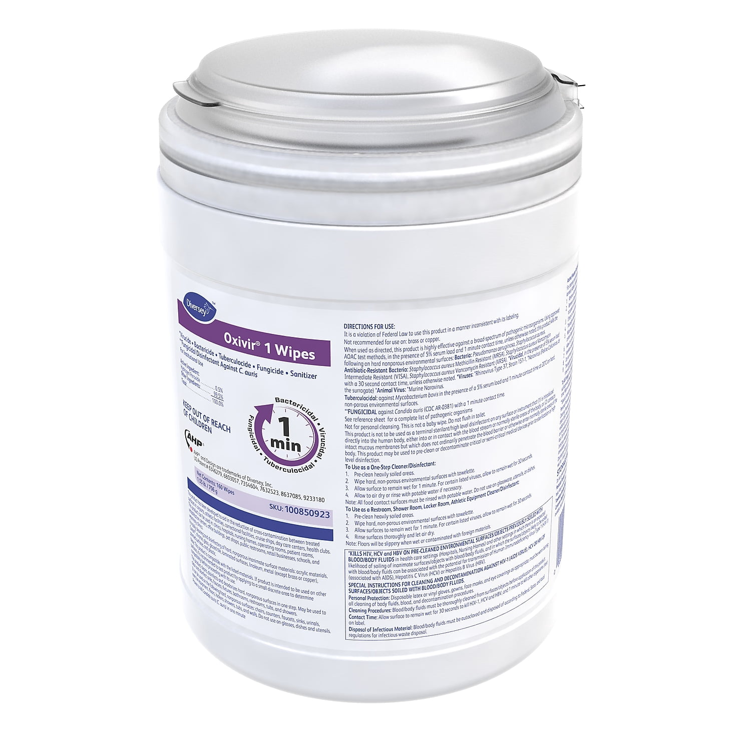 Diversey Oxivir TB Disinfectant Wipes, 6" x 7", 160 Wipes Per Container, Pack Of 12 Containers