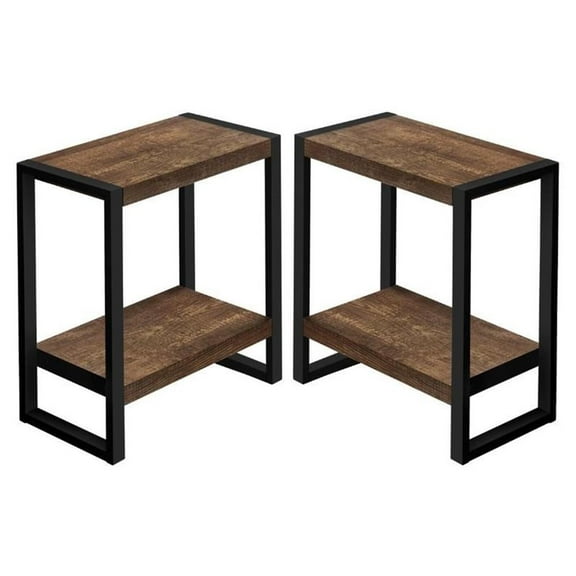 Home Square 2 Tier Wood Top Side Table in Reclaimed Brown and Black - Set of 2