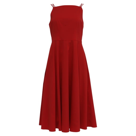 Pre-Owned Theory Square-Neck Midi Dress in Red Cotton