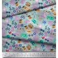 thumbnail image 2 of Soimoi Modal Satin Fabric Camera,Hat & Briefcase Travel Printed Fabric 1 Yard 42 Inch Wide, 2 of 3