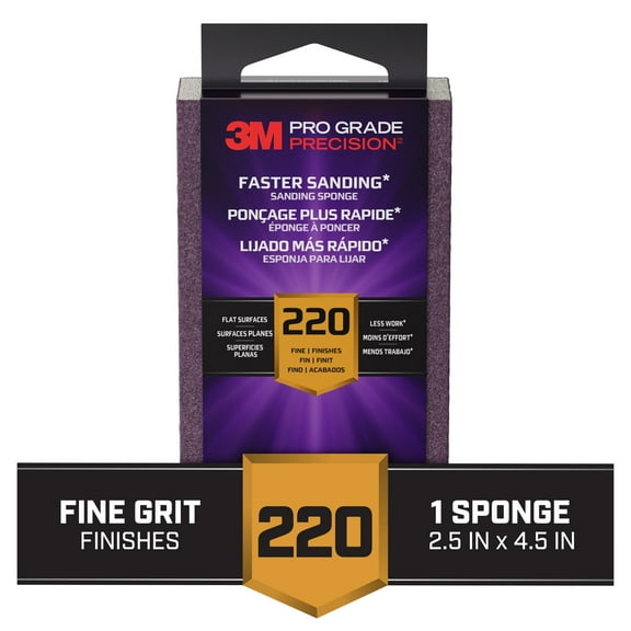 3M Pro Grade Precision Sanding Block, Drywall Sponge, 2.5 in x 4.5 in x 1 in, 220 Grit, Fine, 1 Sponge