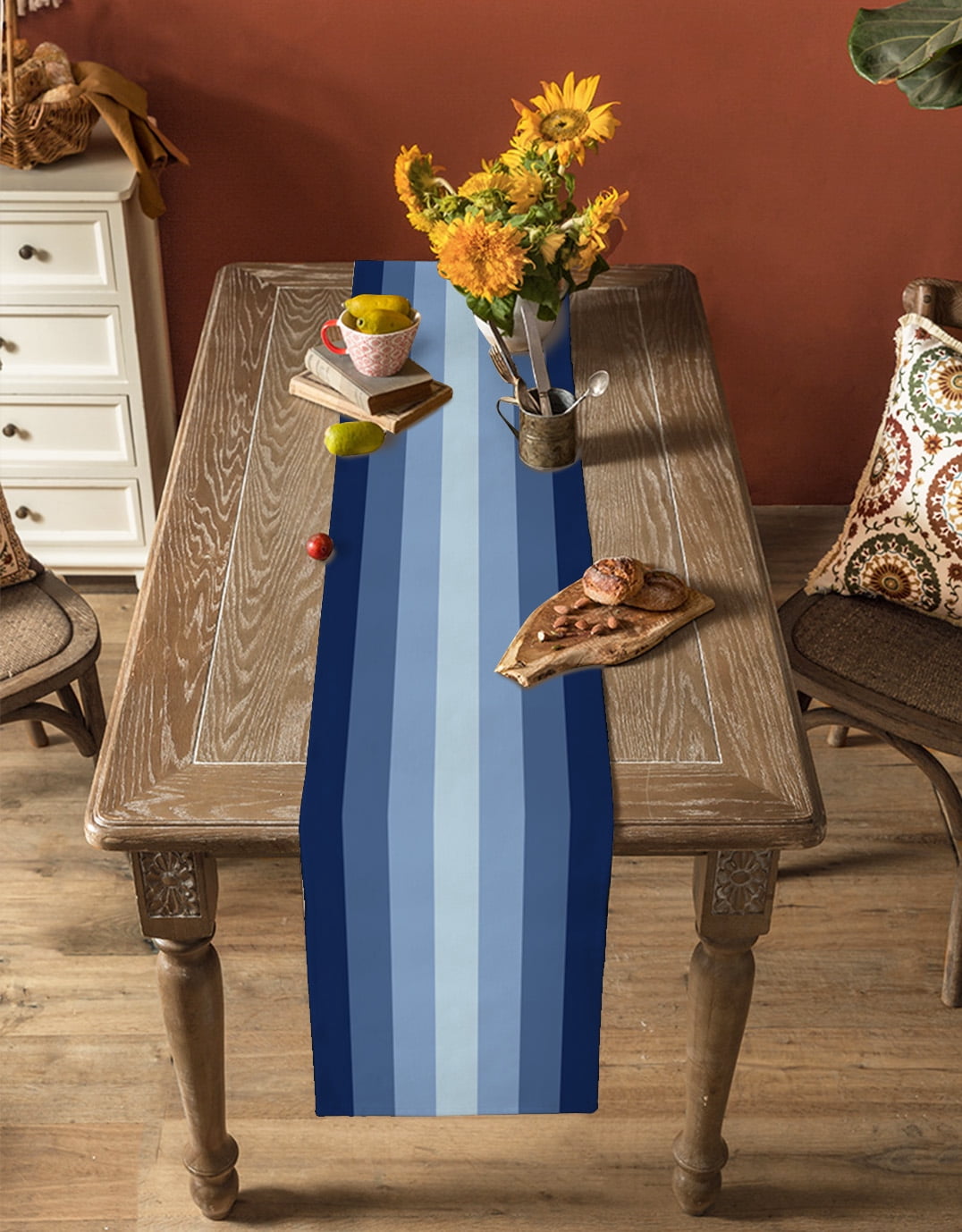 Hokiten Table Runners 72 Inches Long Dress Scarves, Navy Blue Stripes, Farmhouse Kitchen/Dining Table Runner, Coffee Tablerunners, Gradient Modern Minimalist Geometric 16x72 Inch