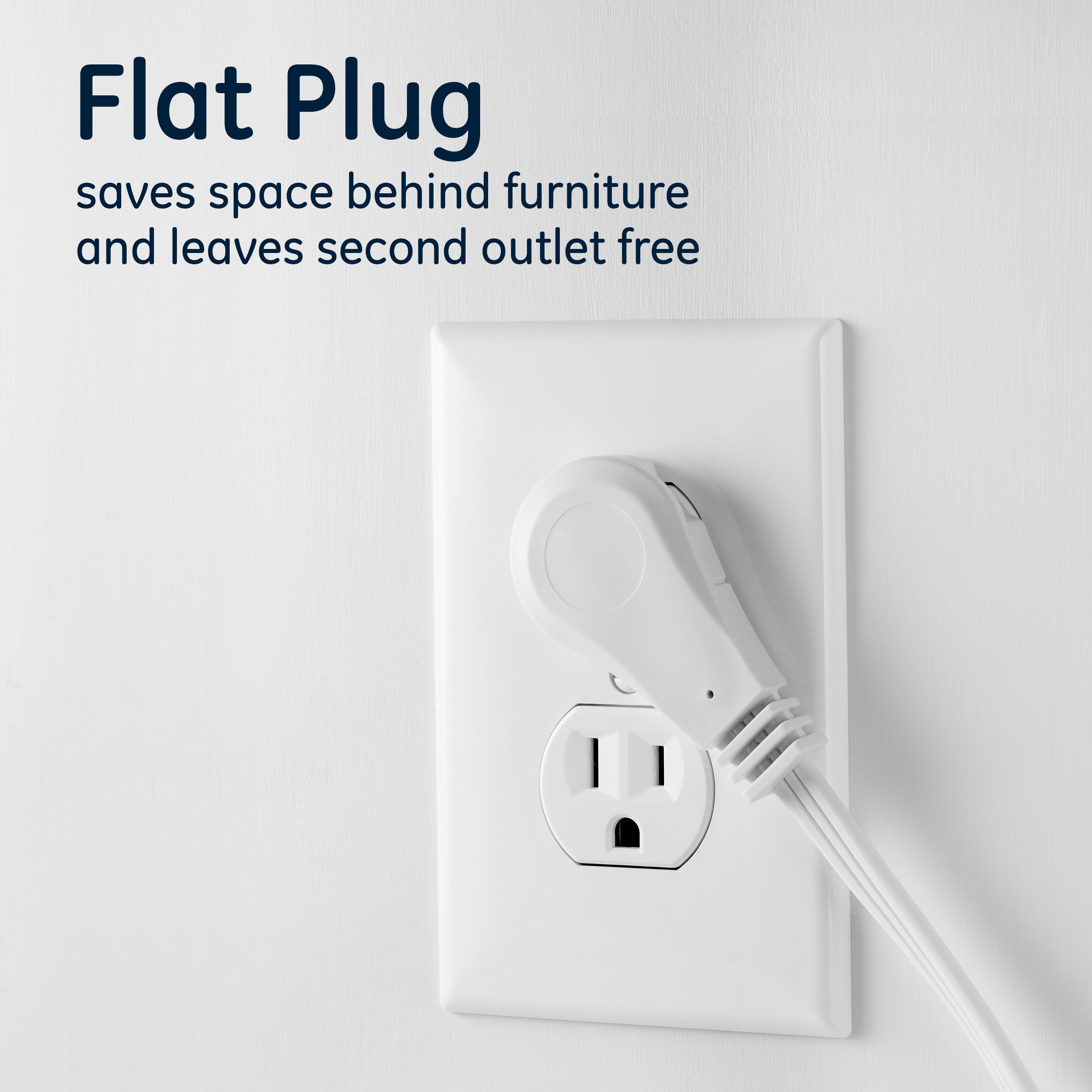 GE 3-Outlet Grounded Extension, 8 ft., Right Angle Plug, White, 2pk