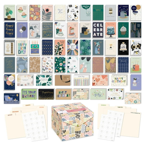 American Greetings Assortiment de Cartes de Luxe pour Toutes Occasions avec Enveloppes et Boîte de Rangement (60 Unités)
