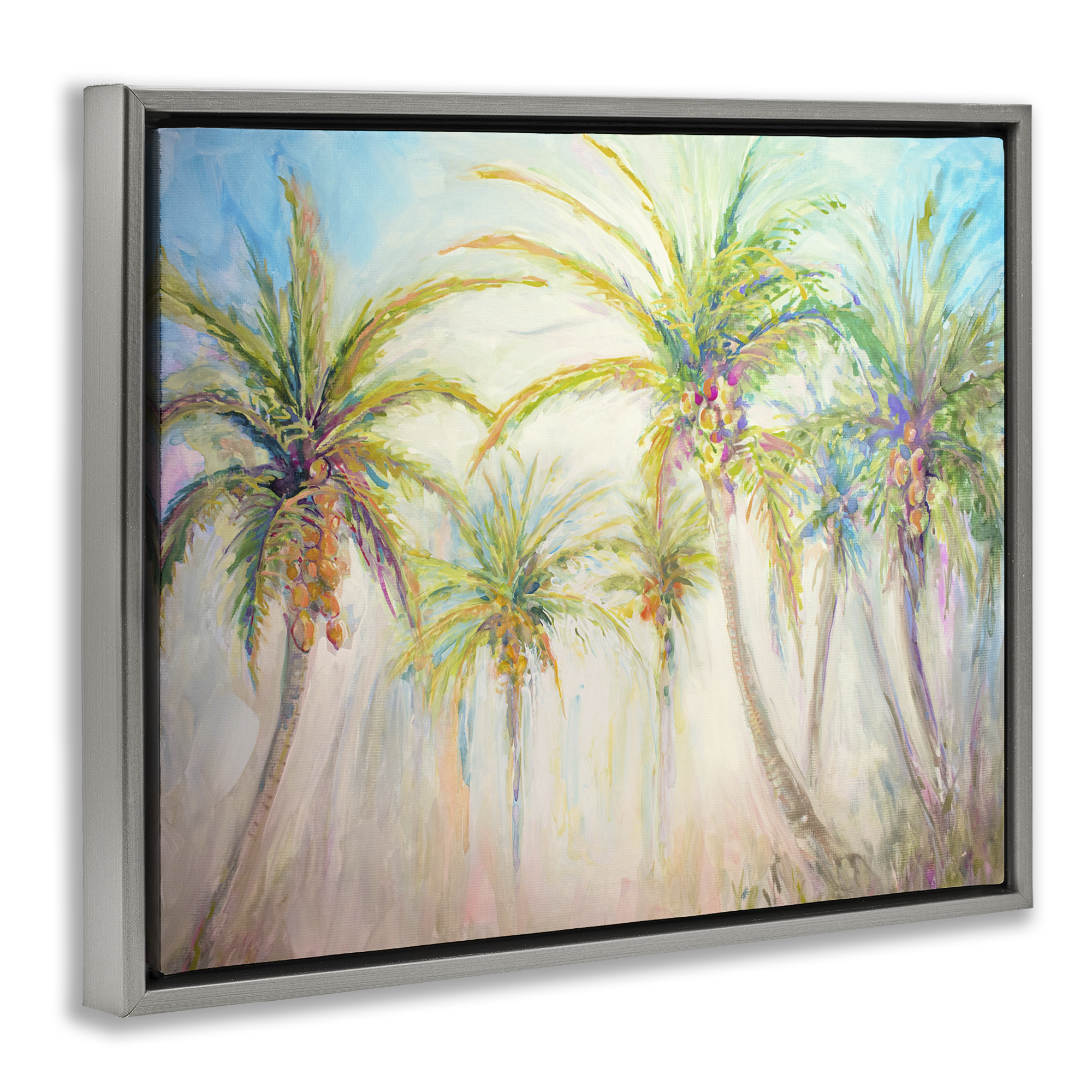 Stupell Industries Swaying Palms Abstract Botanical & Floral Painting Gray Floater Framed Canvas Art Print Wall Art, 21 x 17