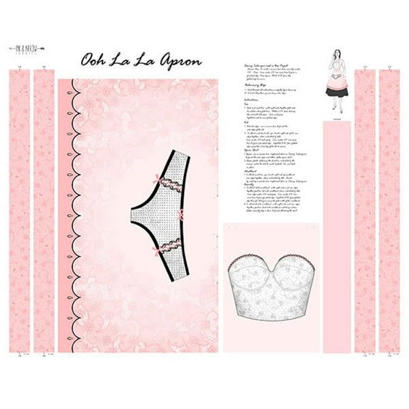 OOH La La Apron Panel Pink Quilting Cotton Fabric by The Panel (35"x44")