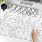 Topographic Map Large Mouse Pad XL White Lines Contour Geographic Extended Large Desk Mat Big Desk Pad 80X30 CM Non-Slip Rubber Base Stitched Edge Long Mousepad,31.5×11.8 Inch