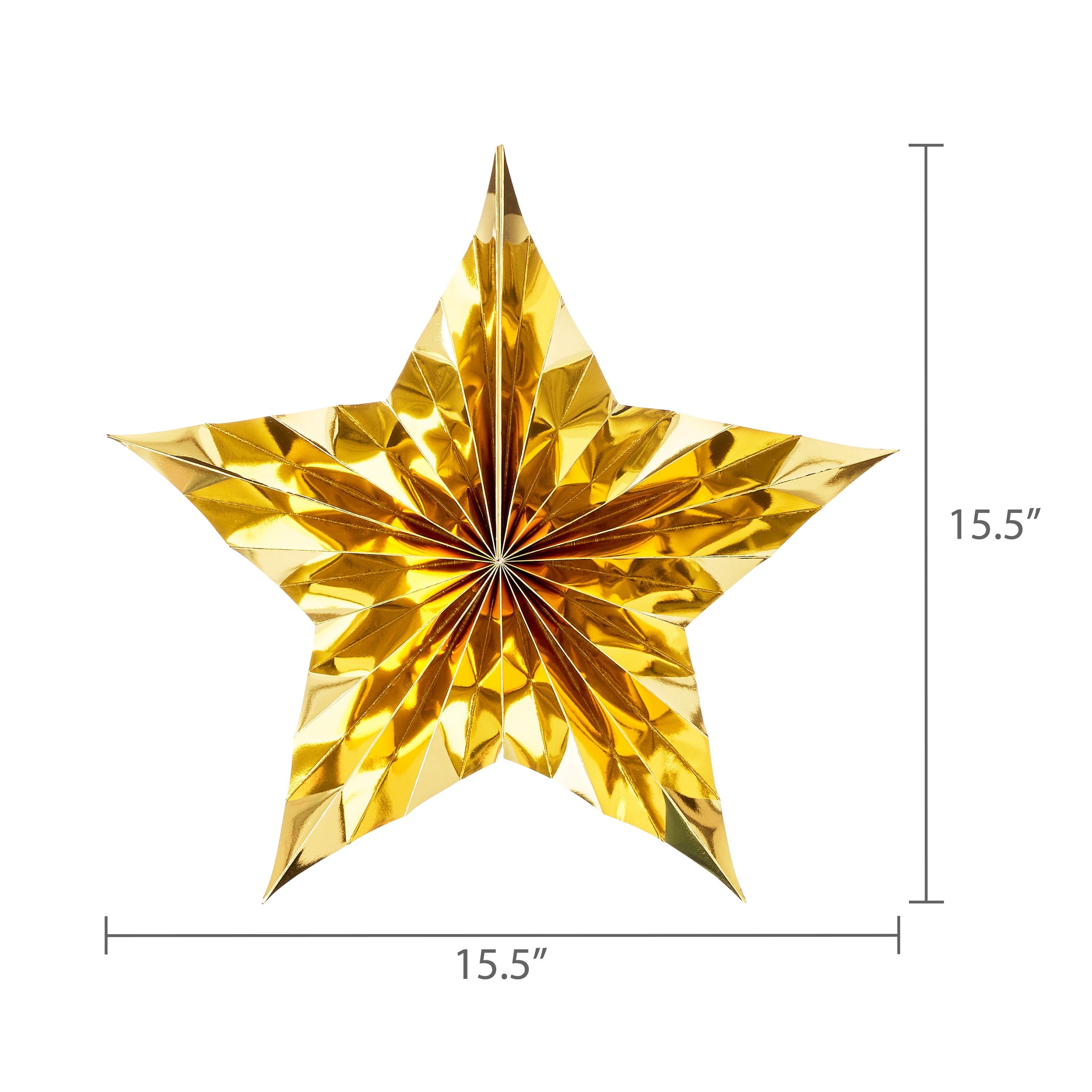 Way To Celebrate Foil Star Hanging Decorations, Gold, 3-Piece Set, 7.5 in x 7.5 in, 12 in x 12 in, 15.5 in x 15.5 in