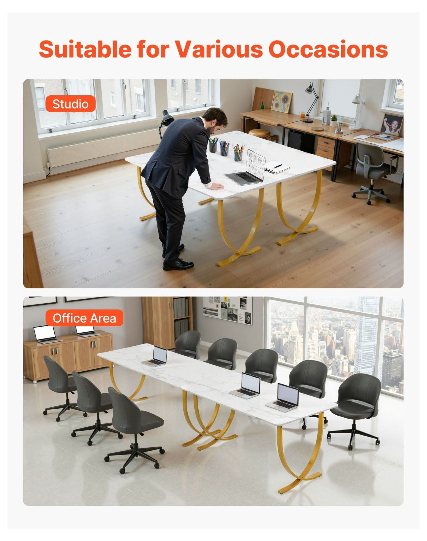 Executive Desk 63" W x 31.5" D, Large Office Computer Table