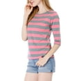 thumbnail image 4 of INSPIRE CHIC Hauts pour Femmes Non Doublés Col Rond Manches au Coude Coupe Ajustée T-Shirt Décontracté TP Rose, 4 of 8