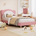 thumbnail image 1 of Ourlova Twin upholstered Bed Frame for - Adjustable Scallop Headboard with Velvet Platform - No Box Spring Needed-Pink + White, 1 of 7