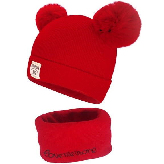ZOELNIC Toddler Baby Soft Winter Warm Knitted Hat Earflap Beanie Scarf Set Caps- Red