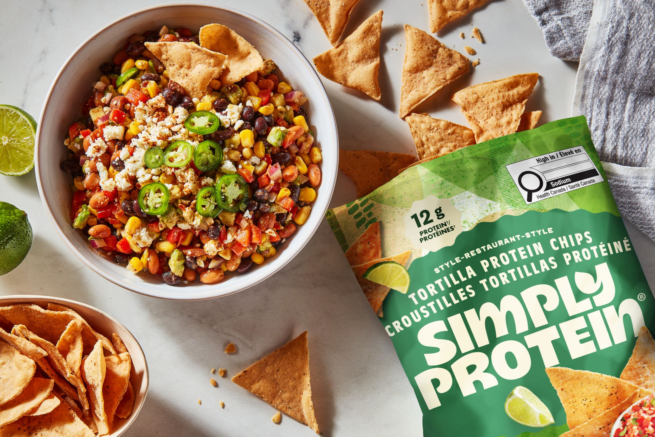 Simply Protein Tortilla Style Protein Chips, Hint of Lime, 7g Protein, Gluten Free, 10-pack, 4.58 oz per Bag