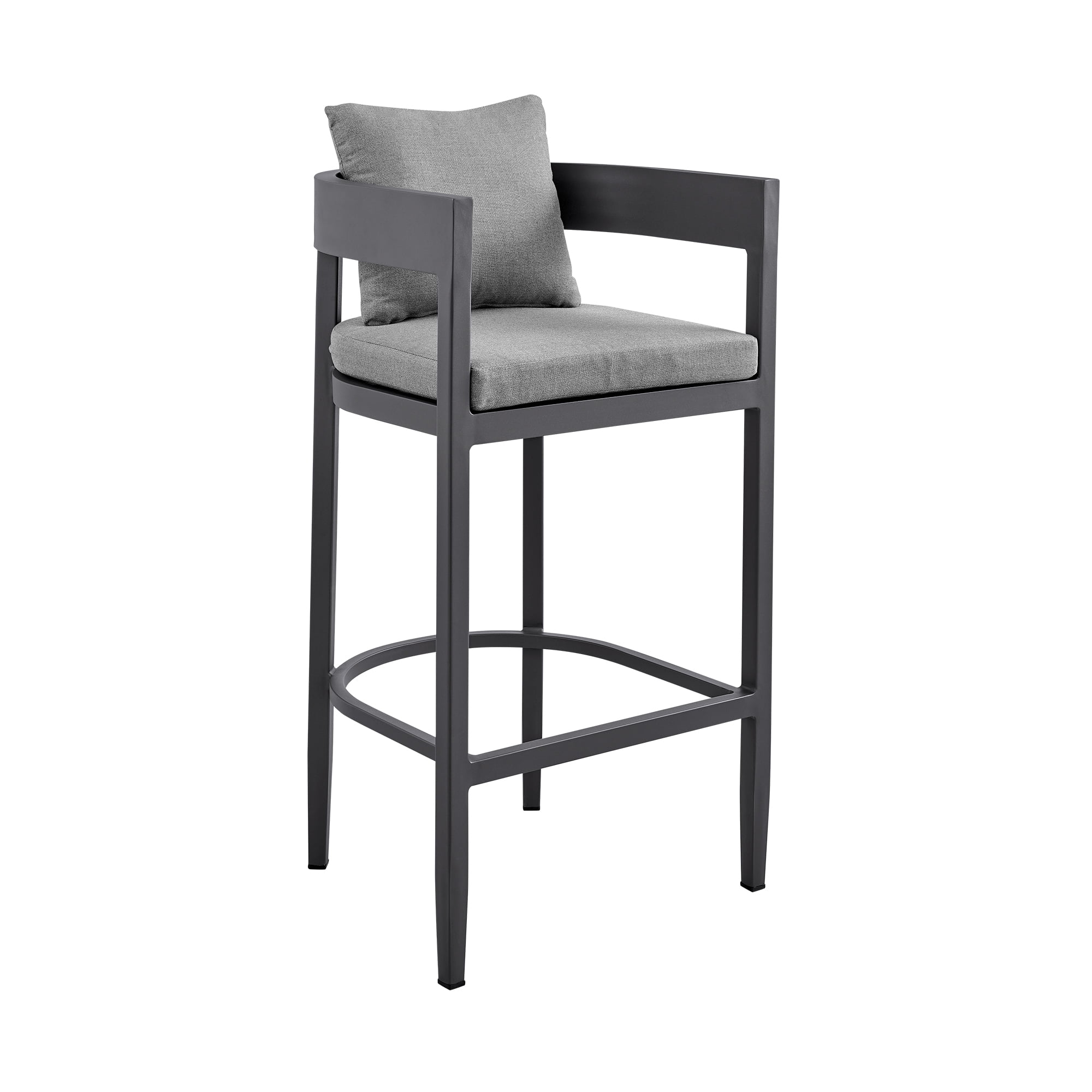 Menorca Outdoor Patio Counter Height Bar Stool in Aluminum with Gray Cushions - Set of 4
