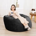 thumbnail image 2 of Bean Bag Chair, 4 ft Giant Bean Bag for Adults, Teens, Foam Filled Bean Bag Chairs with Velvet Cover, Big Beanbag Chair Round Soft Lazy Bean Bag Sofa for Living Room, Black, 2 of 7