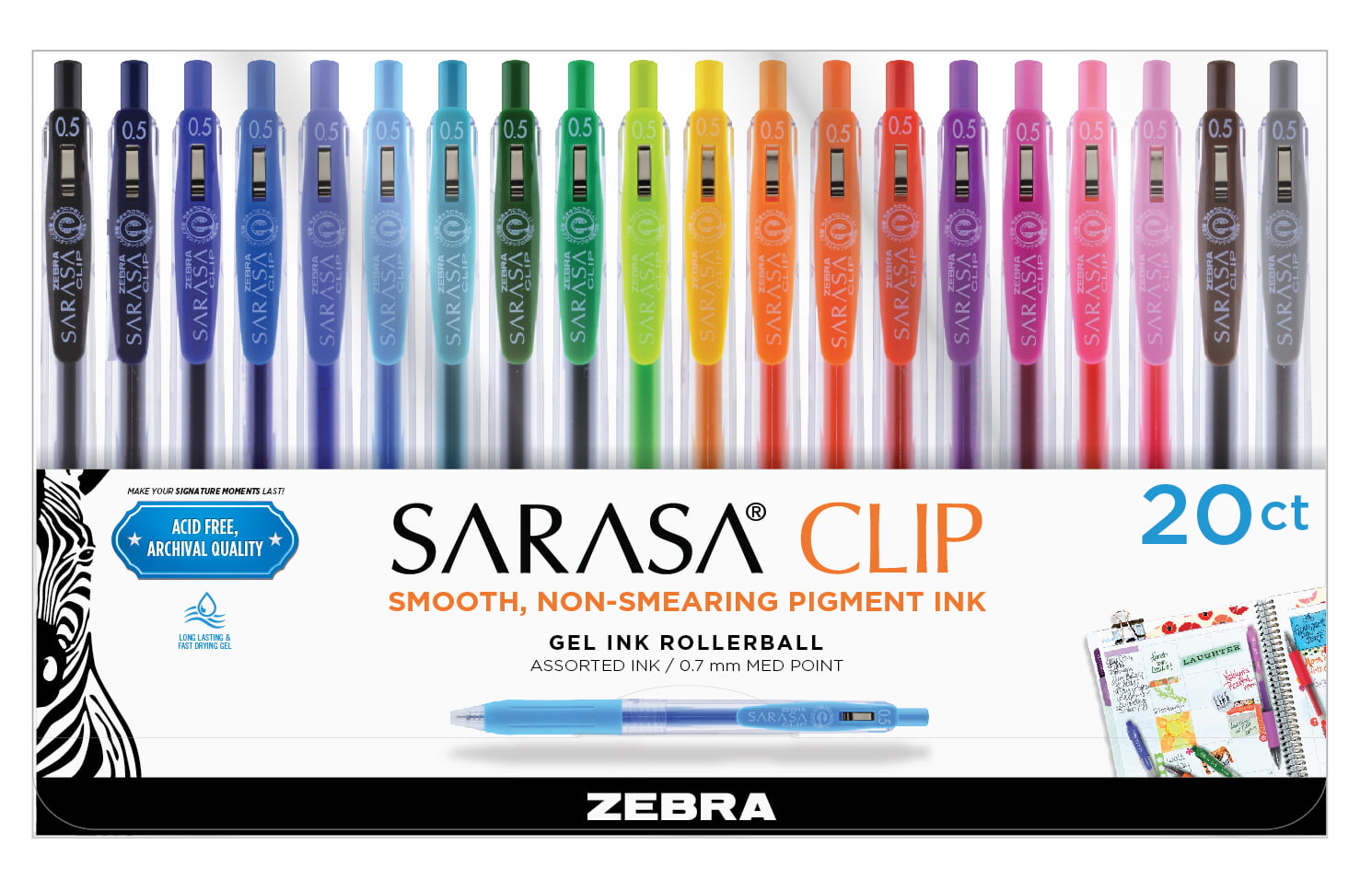 Zebra Sarasa 0.5mm Vintage Color Roller Ball Gel Ink Pen BLUE BLACK 5 Pens