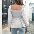 thumbnail image 3 of Womens Chiffon Blouse Elegant Square Neck Babydoll Shirts Puff Sleeve Shirred Peplum Tops Long Sleeve Flowy Shirts, 3 of 4