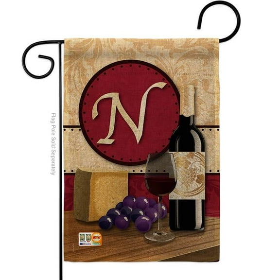 Breeze Decor BD-WI-G-130222-IP-DB-D-US14-BD 13 x 18.5 in. Wine N Initial Burlap Happy Hour & Drinks Impressions Decorative Vertical Double Sided Garden Flag