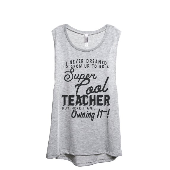 Super Cool Teacher Women's Fashion Sleeveless Muscle Workout Yoga Tank Top Sport Grey Small