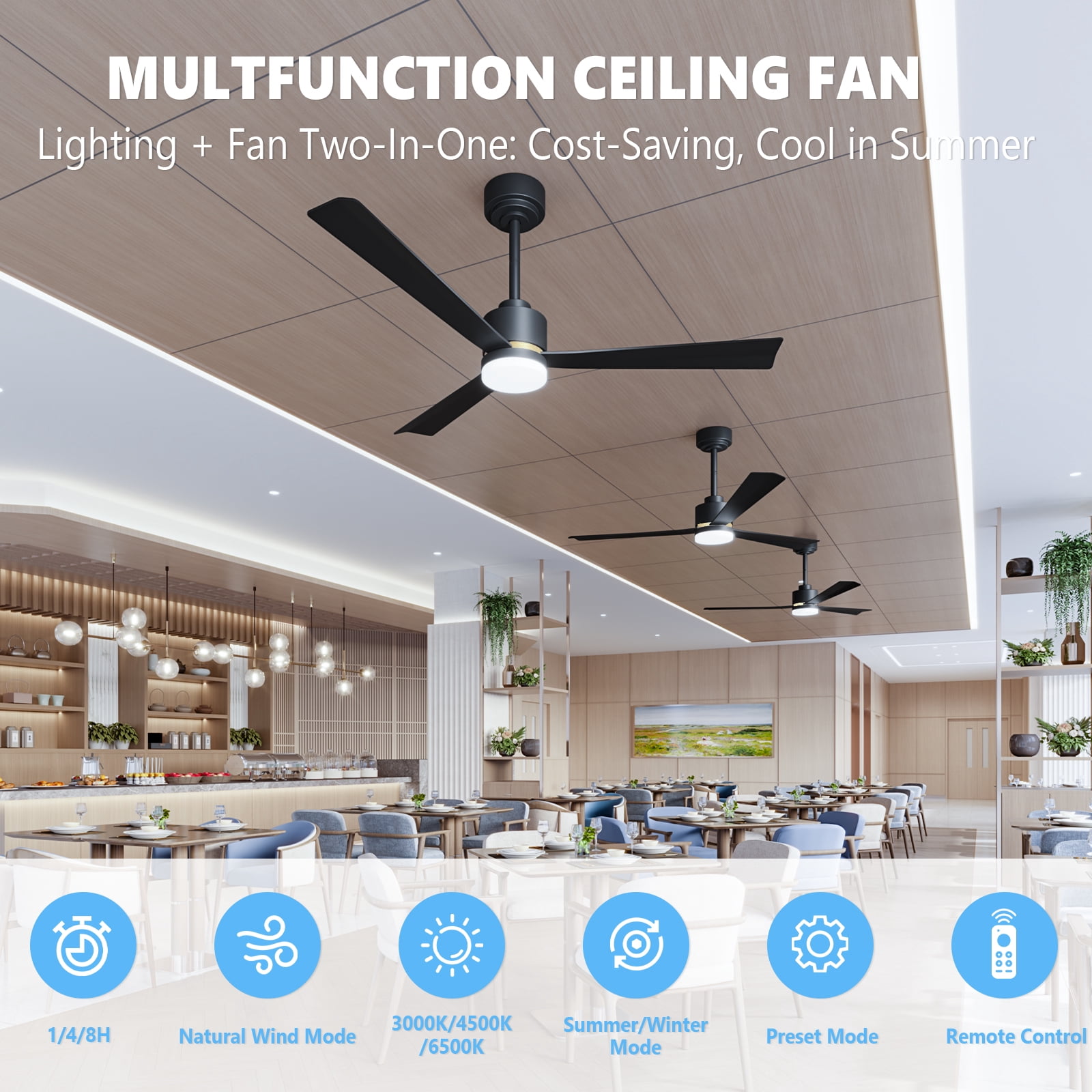 CRZOE Ceiling Fans with Lights, 52 inch Low Profile Ceiling Fan with Remote Control, Flush Mount, Reversible, 3CCT, Dimmable, Quiet, Black Small Ceiling Fan for Bedroom Indoor/Outdoor Use, Black