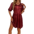 thumbnail image 3 of XUNKUSGA Womens Dresses Shiny Metallic Cocktail Dresses for Women Fashion Disco Dance 80S Prom Dresses Classic Crewneck Puff Short Sleeve Summer Dress,Red,S, 3 of 8