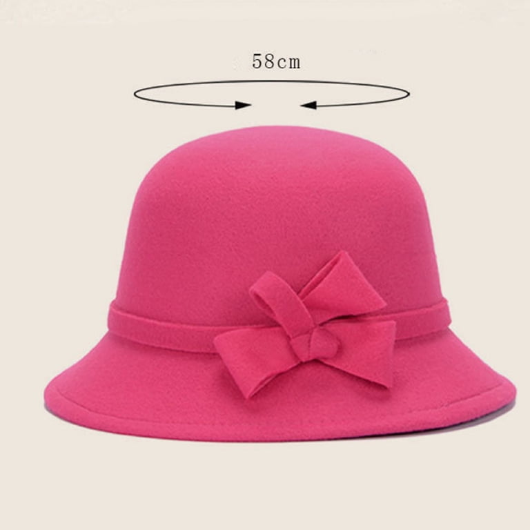 Vintage Felt Cloche Hat Winter Fedora Bucket Cap with Bow Dress Choice Women Vintage Felt Cloche Hat Winter Vintage  main image 4