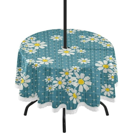 

GZHJMY 60 Round Tablecloth 60In Lovely Daisy Waterproof Table Cover with Umbrella Hole and Zipper Party Patio Table Covers for Indoor & Outdoor Backyard /BBQ/Picnic