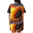 thumbnail image 6 of Daiia Sunset Coast Sunflower Pattern Womens Pajama Sets Short Sleeve Pajamas for Women Sets Soft Lounge Sets Casual Round Neck Sleepwear PJS-Medium, 6 of 7