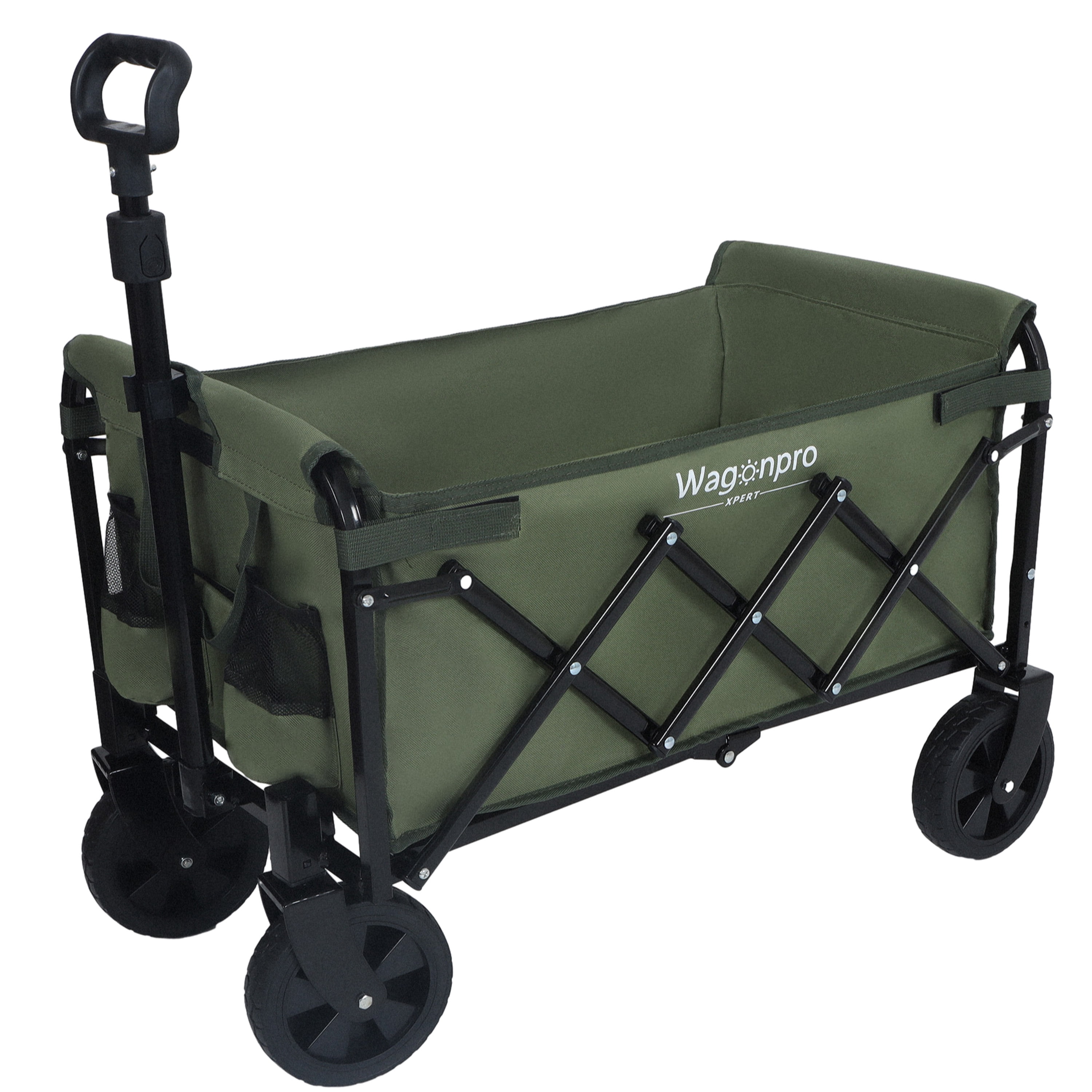 Expandable Dual Layer Collapsible Utility Wagon, 225 LBS All Terrain Grocery Cart with 360° Swivel Wheels for Camping Shopping Gardening Fishing, Army Green