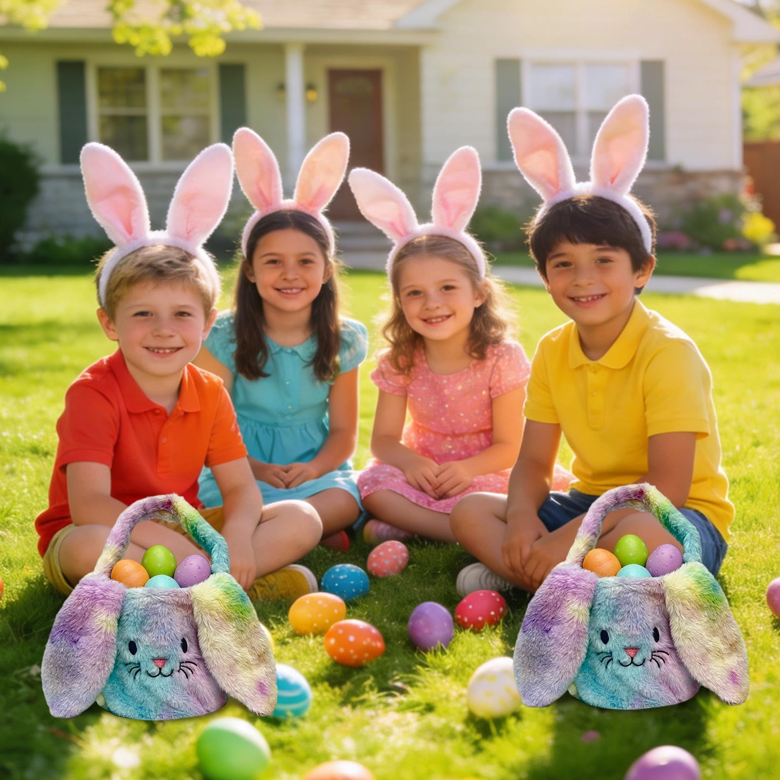 Clearance Easter Bunny Decorative Handbag Plushy Basket Handheld Candy Gift Bag