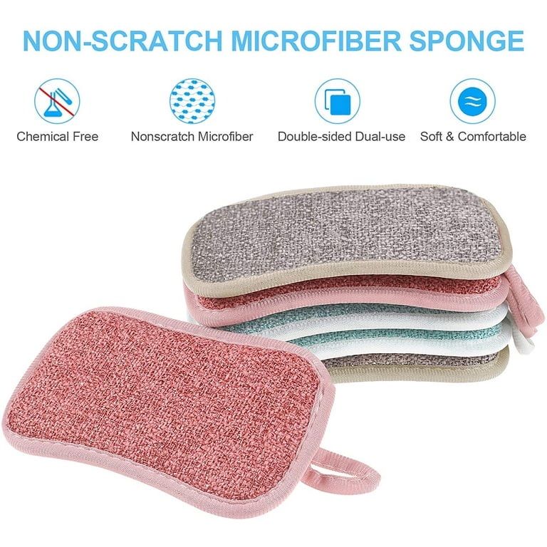 Dishes Kitchen Sponges, 6 Large Duty Kitchen Sponges, Reusable Sponges,  Double Sided Non-Scratch Microfiber Sponge for Scrubbing and Effortless  Cleaning of Dishes, Pots, and Pans 